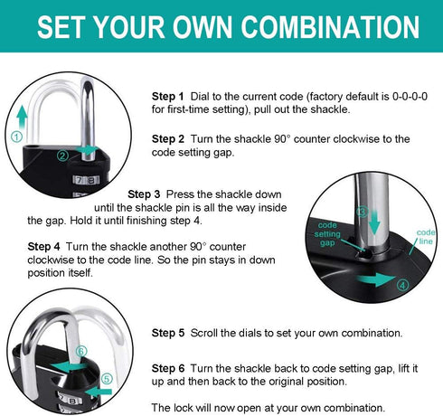 ZHEGE 2 Pack Outdoor Combination Lock, 4 Digit Resettable Weatherproof Padlock for Gym, School, Gates, Doors (Black)