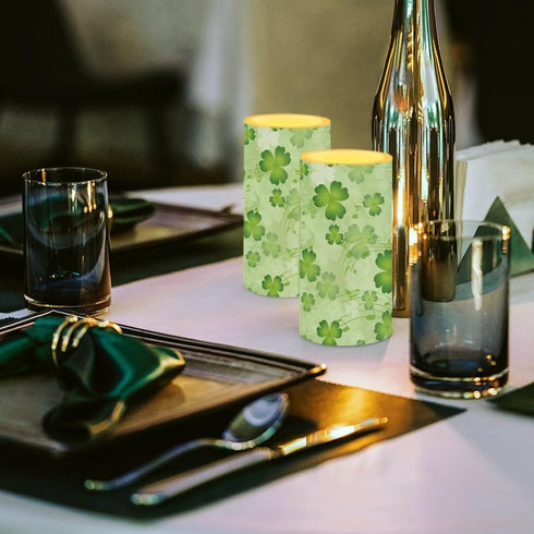Green Leaves Flickering Flameless Candles St Patricks Day Candles Battery Operated Candles with Remote Control Color
