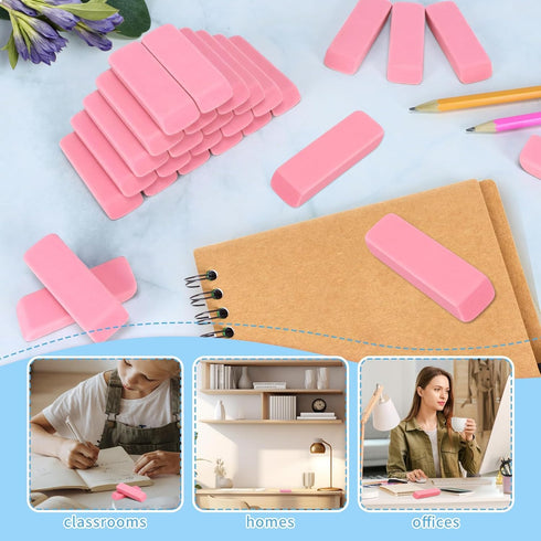PRALB 144 Pack Pink Erasers, Bulk Classroom Erasers for Art, School, and Office Use