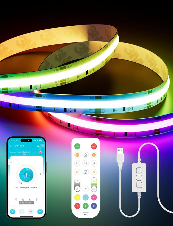 PAUTIX RGB Smart IC COB LED Strip Light 5V USB,Color Chasing UL-Listed