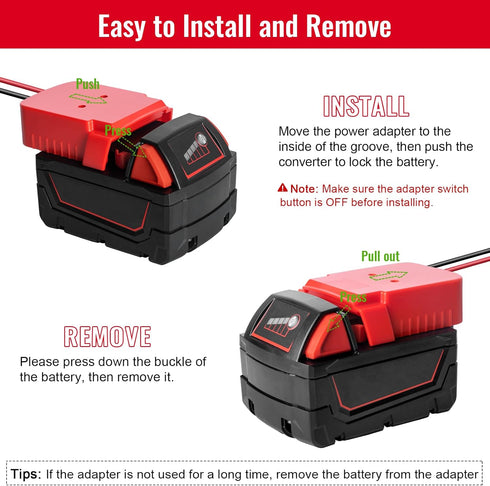 2 Packs Power Wheels Adapter for Milwaukee M18 Battery - DIY RC Car Toys Robotics Battery Converter Kit with Fuse &