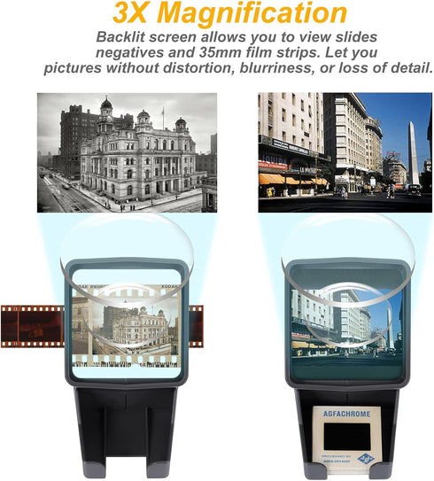 DGODRT 35mm 3X Slide Viewer, Film Negative and Slide Viewer with Magnification and LED Lighted Illuminated Viewing, USB