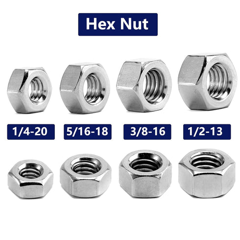 SG TZH 3/8-16 100Pcs 304 18-8, Hex Nuts Stainless Steel Full Thread, Hex Drive, Bright Finish by