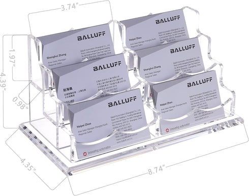 Clear Acrylic Business Card Holder Display for Desk - 3 Tier 6 Slot Stand, Holds 300 Cards - 1 Pack