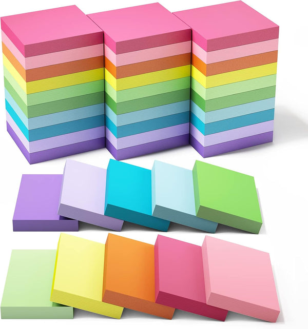 EOOUT 30 Pack Sticky Notes, 1.5x2 Inches, 10 Bright Colors Self-Stick Pads, Super Adhesive, 75 Sheets/Pad