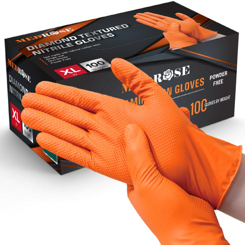 MedRose Disposable Nitrile Gloves: Extra Thick, Latex-Free, Orange Gloves for Industrial and Lab Use