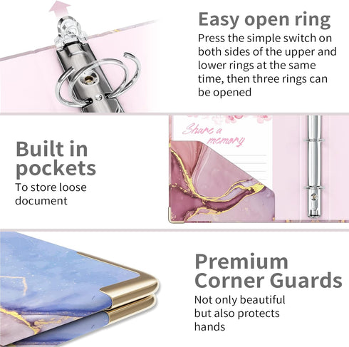 Ospelelf Mini 3 Ring Binder 1 Inch, Cute Pink Marble Binder for 5.5" x 8.5" with 5 Tab Dividers, File Labels