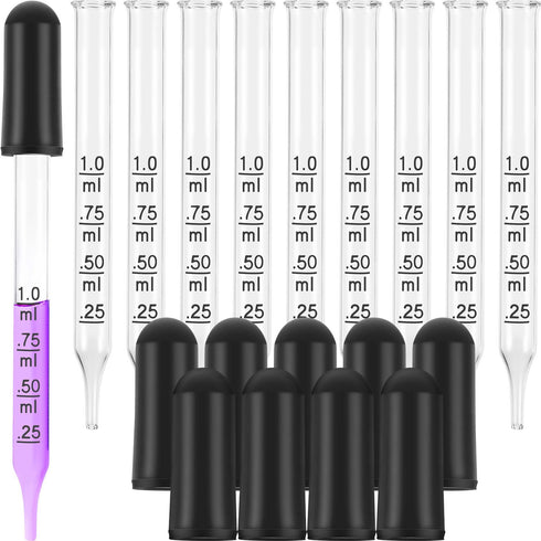TecUnite 20 Pcs Glass Eye Droppers, 1 ml Liquid Droppers for Essential Oils, Calibrated Glass Stain Dropper