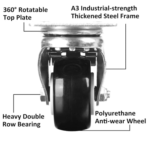Finnhomy Caster Wheels Set of 4, 2 Inch Heavy Duty Plate Swivel Casters, Premium PU Wheels for Furniture, 800 Lbs