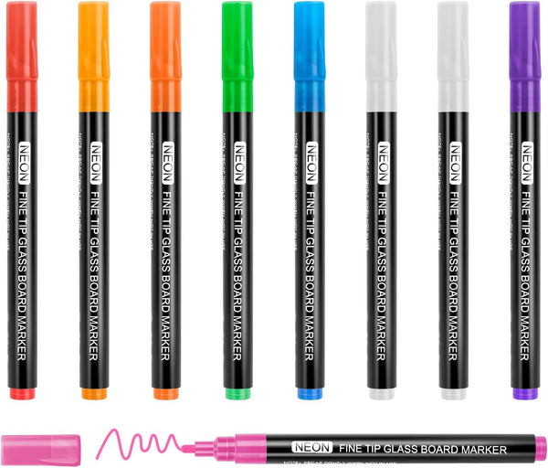 maxtek Neon Dry Erase Markers Fine Tip, Liquid Chalk Markers for Chalkboard, Glass, 1mm Fine Point