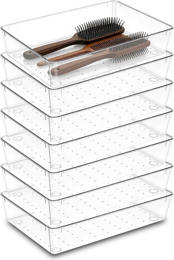 7Pack Desk Drawer Organizers, 6"*9" makeup acrylic drawer organizer trays for vanity,