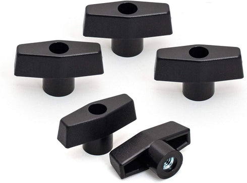POWERTEC 1/4"-20 T Knobs 5 Pack, Clamping Knobs with Steel Insert for T Track Bolts, Thumb Screw Knobs