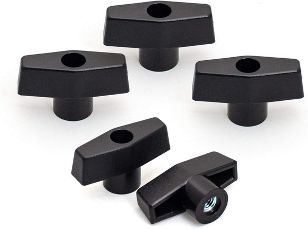 POWERTEC 1/4"-20 T Knobs 5 Pack, Clamping Knobs with Steel Insert for T Track Bolts, Thumb Screw Knobs