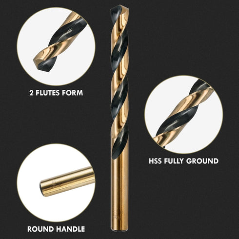 Drill Bit Set, 29Pcs High Speed Steel Bits with Black and Gold Finish for Metals, with Metal Index Storage