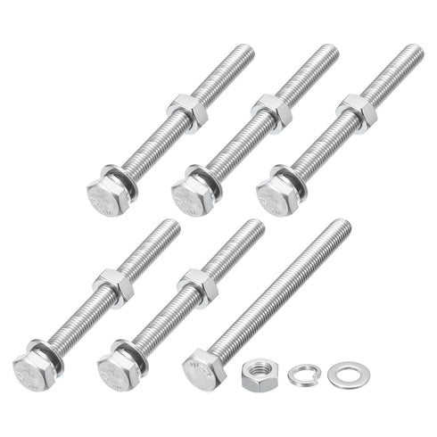 Hex Head Screws Bolts, Nuts, Flat & Lock Washers Kits (M10-1.5x110mm) 6 Set, Stainless Steel Machine Screws for Home