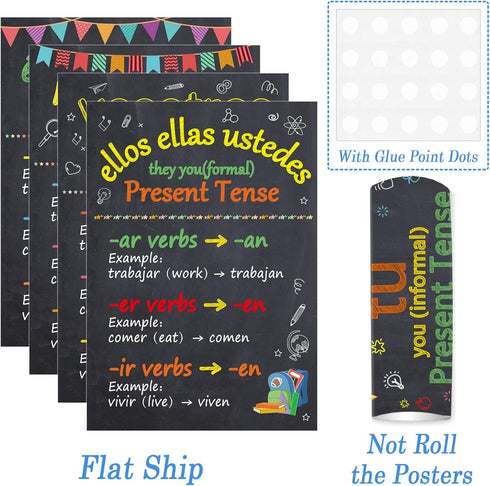 gisgfim 6 Pieces Spanish Verb Conjugation Posters, Spanish Grammar Charts for Classroom Decorations