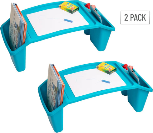 Mind Reader Kids Lap Desk, Set of 2 - Activity Tray for Drawing, Stackable, Portable, Plastic, Blue