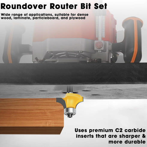 6pcs Set 1/4 Inch 1/8", 3/16", 1/4", 5/16", 3/8", 1/2" Roundover Router Bit Shank, Carbide Tip Rabbeting Router Bits