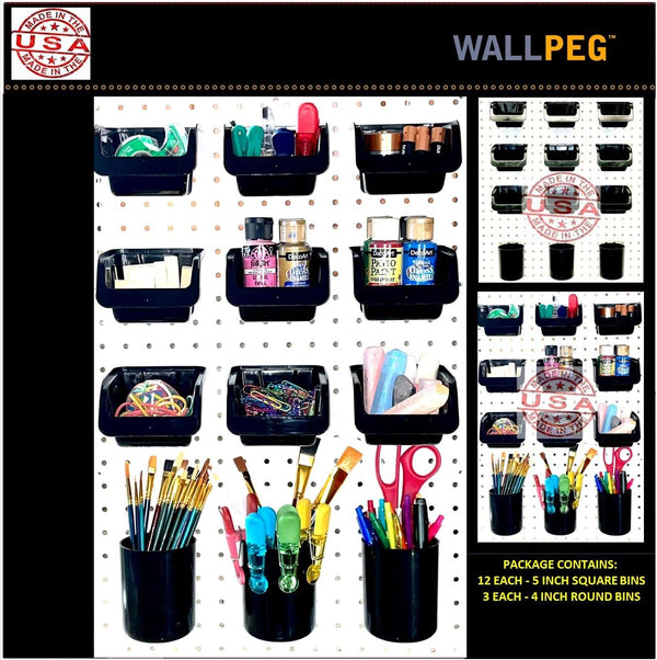 WallPeg Pegboard Bins Storage Bins Kit, PB12 Peg Board Bin & Cup Assortment for Crafts, Office, Garage Organization
