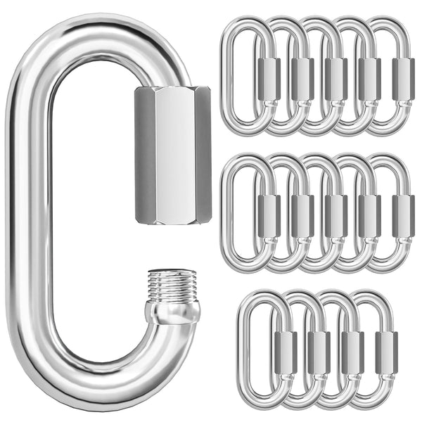 KINLINK 15PCS M5 3/16 Quick Link Chain Connector, Heavy Duty 304 Stainless Steel Locking Carabiner Clips for Hammock,