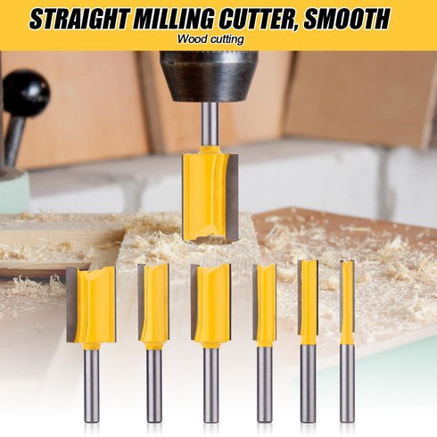 Gosknor 6pcs Set 1/4 Inch Straight Router Bit Shank, Flute Straight Router Bits Top Bottom Bearing Flush Trim Router