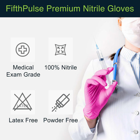 3 FifthPulse Fuchsia Hot Pink Nitrile Disposable Gloves - Mil Nitrile - Powder and Latex Free - Surgical Medical Exam