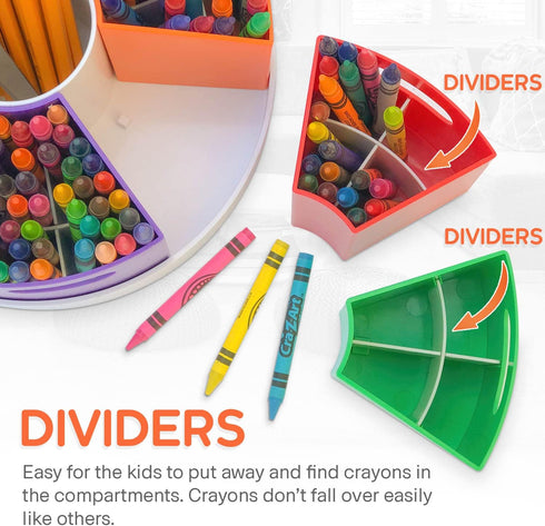 PUZZLE EZ Crayon Organizer - Rotating Lazy Susan School Art Supplies Caddy, Kids Desk Organizer with Rainbow Color Bins