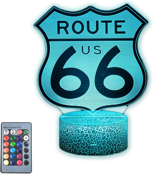 MARZIUS Route 66 3D Illusion Lamp, Vintage Road Sign Night Light with 16