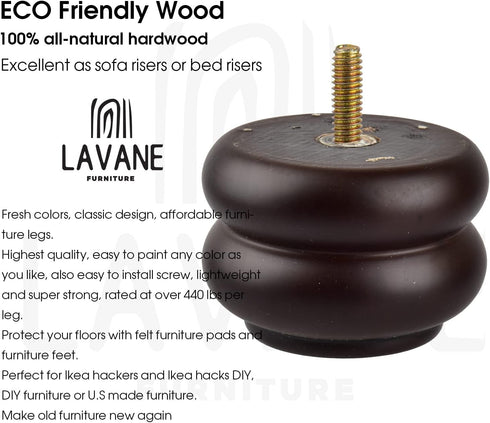 La Vane 3 Inch 7cm 4.5" 50% 1000LB 4PCS / Round Chunky Bun Feet - Wide, Wider for Maximum Stability & Capacity - Solid