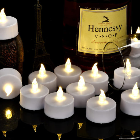 Battery Operated Flameless Tea Lights, LED Flickering Electric Votive Candle 24 Pack for Seasonal Celebrations and