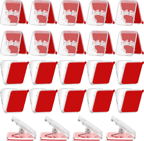 Self Adhesive Wall Clips, 24 Pieces Clear Shower Curtain Photo Clips for Teachers, Double-Sided Spring Hanger