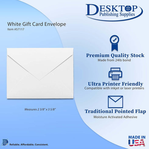 Desktop Publishing Supplies White Florist Size Envelopes, 100 Pack