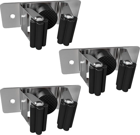 Heavy Duty Broom and Mop Holder Wall Mounted, SUS304 Stainless Steel Tool Organizer for Laundry Room (Black 3 Pack)