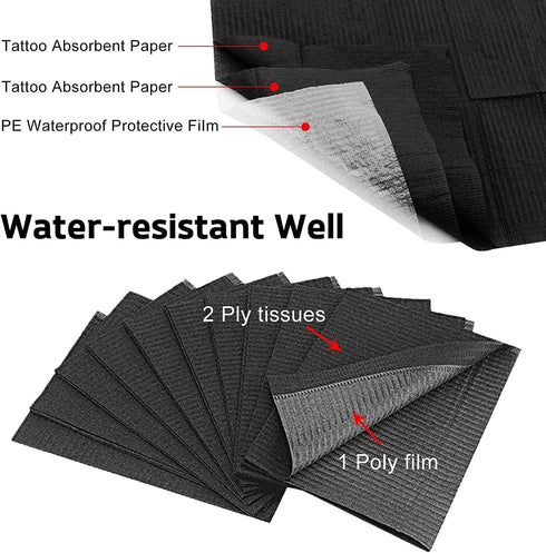 2 1 13"x18", Set 500 Black Disposable Patient Bib, Ply paper and Poly Backing