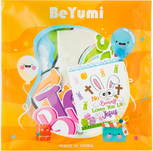 BeYumi 86Pcs Easter Bunny Christian Cross Bulletin Board Set, No Bunny Loves You Like Jesus, Sunday School Decor