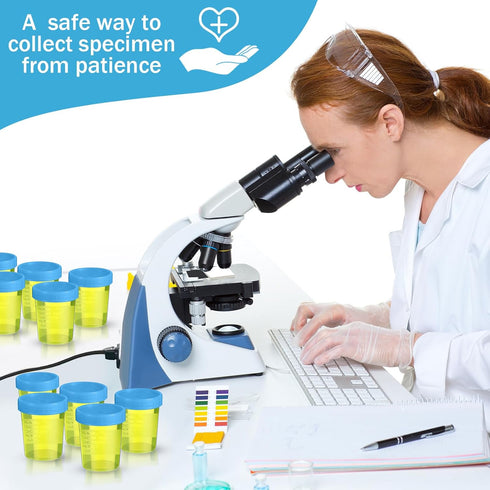 Geiserailie 200 Pcs Disposable Urine Specimen Cups, 4oz Leak Proof Screw on Container for Safe Sample Analysis (Blue)