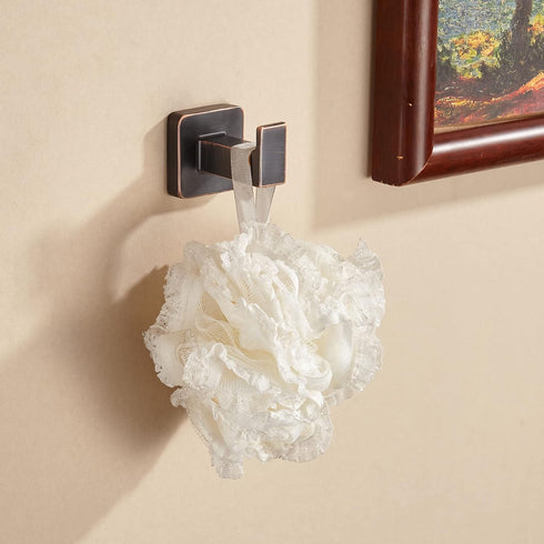 FORBATH Bronze Towel Hooks, 2 Pieces Wall Mounted Coat Hooks, Oil Rubbed Square Robe Hooks for Bathroom
