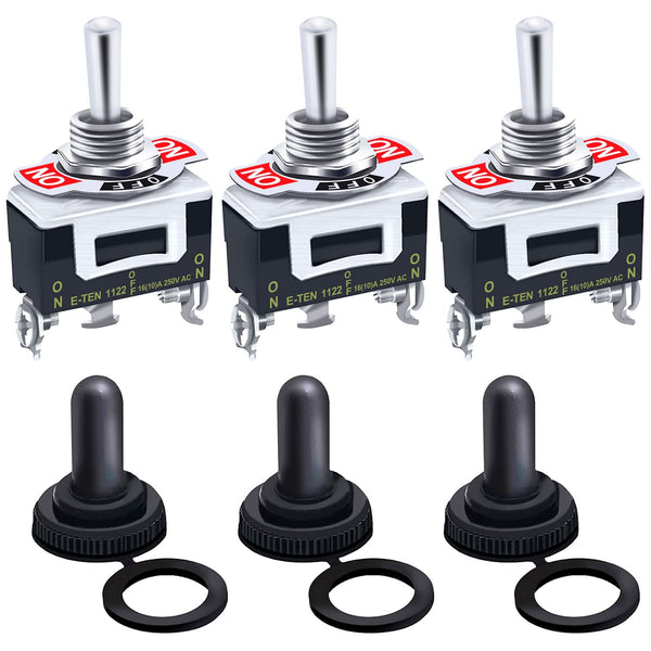 Twidec 3Pcs Heavy Duty Rocker Toggle Switch - 16A 250V AC SPDT 3 Position 3 Pin ON/Off/ON with Metal Boot Cap