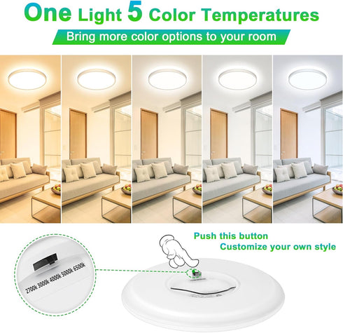 12 Inch 3200LM Dimmable 2-Pack 24W 2700K/3000K/4000K/5000K/6500K 5 LED Flush Mount Ceiling Lights, Ceiling Light