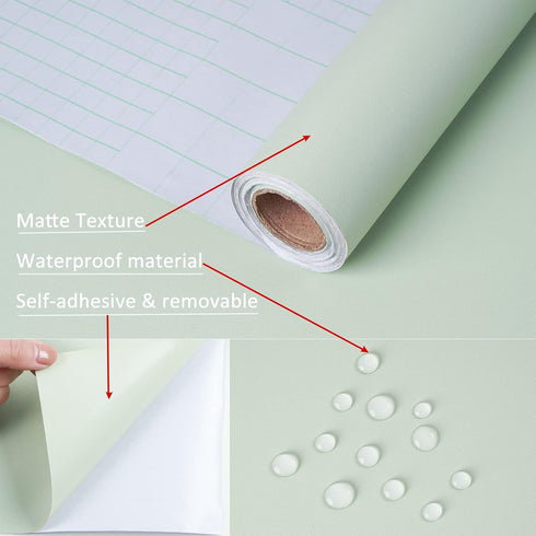 Mecpar Light Green Wallpaper, 15.7" x 118" Green Peel and Stick Contact Paper for Kitchen Countertop and Cabinet