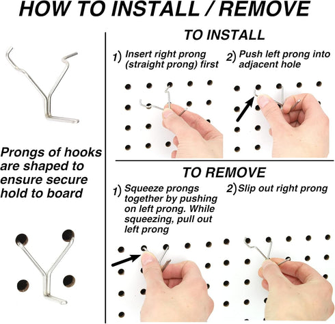 100-Pack Stainless Steel Pegboard Hooks 1" L - Fits Any Peg Board, Will Not Fall Out - Organize Tools, Garage, Crafts