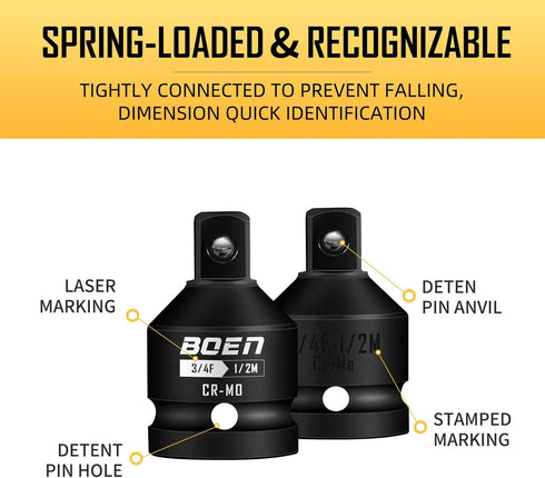 BOEN Impact Socket Adapter, 3/4"F to 1/2"M, Cr-Mo Steel Socket Adapter Set for Impact Driver Conversions
