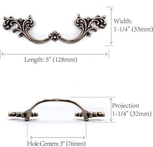 JETLAND 6-Pack, 3" PW1619W76 French Provincial Drawer Pulls - Ivory White, Hole Centers, Vintage Shabby Chic Pulls