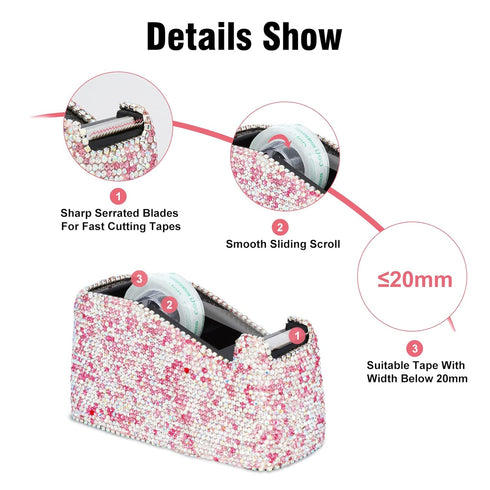 KEYPOWER Bling Crystal Luxury Handmade Diamond Desktop Tape Dispenser - Fashion Girls Women (Pink)
