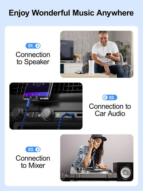 3 3.5mm ft Aux Cord - Audio Cable Compatible with Car Stereo, Nylon Braided Auxiliary Wire for Speaker, Smartphone