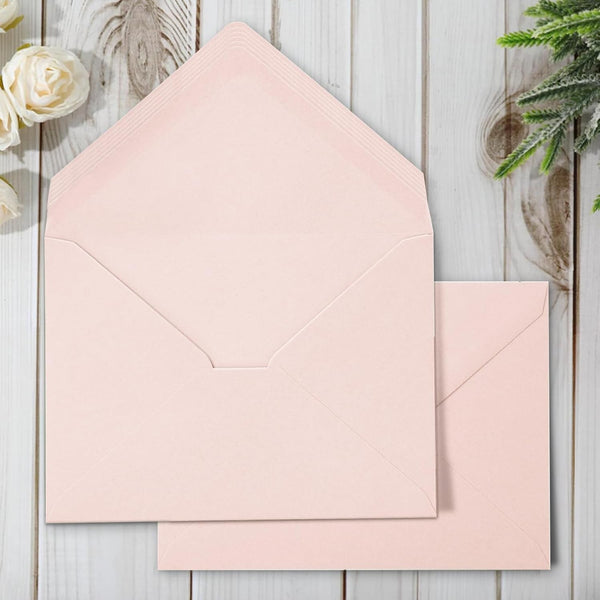 Whaline 50Pcs Blush Pink A7 Invitation Envelopes Set for Greeting Cards, V-Flap Gift Card Sleeves, 7.2x5.2 Inch