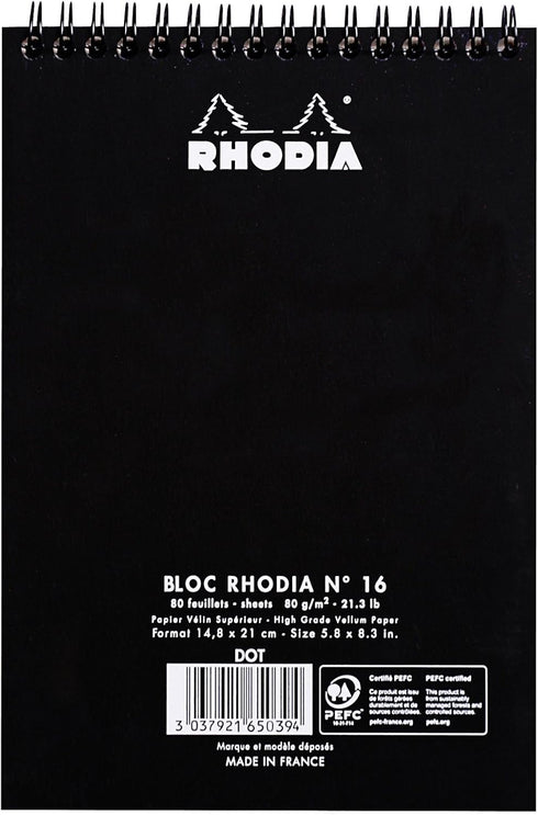 Rhodia Wirebound Notepad, A5, Dot, Black