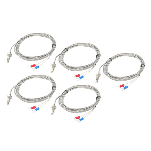 MECCANIXITY 5pcs K Type Thermocouple Temperature Sensor, M6 Screw Probes, 6.6ft, 0 to 800°C Temperature