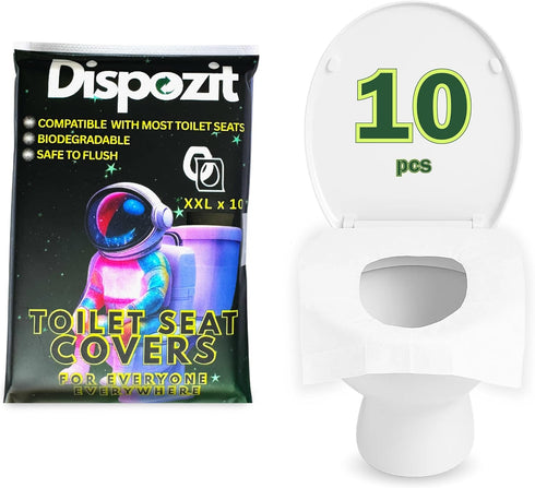 DISPOZIT XL 10 Pcs disposable flushable toilet seat covers 100% Biodegradable for Travel