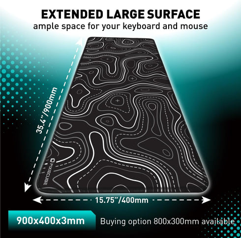 Minimalist Topographic Map Mouse Pad, Extended Large Black & White Non-Slip XXL Gaming Desk Mat with Stitch Edge